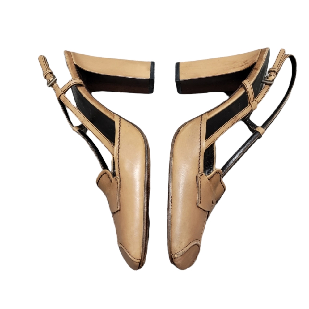 Prada Leather Slingback Closed Toe Tan Beige Heel 38 - Picture 7 of 7